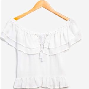 EXPRESS Women top ! UNUSED Shadow Stripe Off The Shoulder
Lace-Up Top